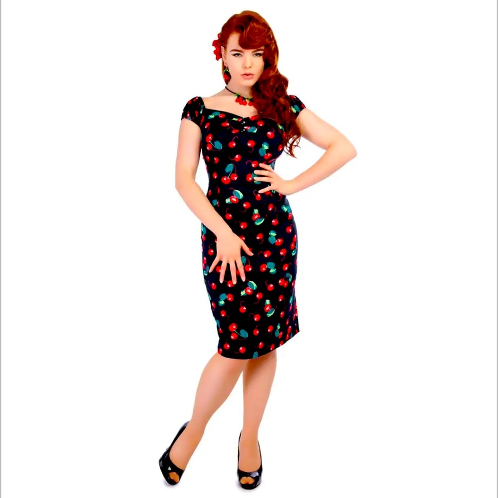 Collectif Dolores Cherry Print Pencil Dress